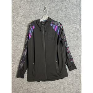 Cowgirl Tuff Womens Hoodie Jacket Size XL Aztec Striped Full Zip Stretch Pockets